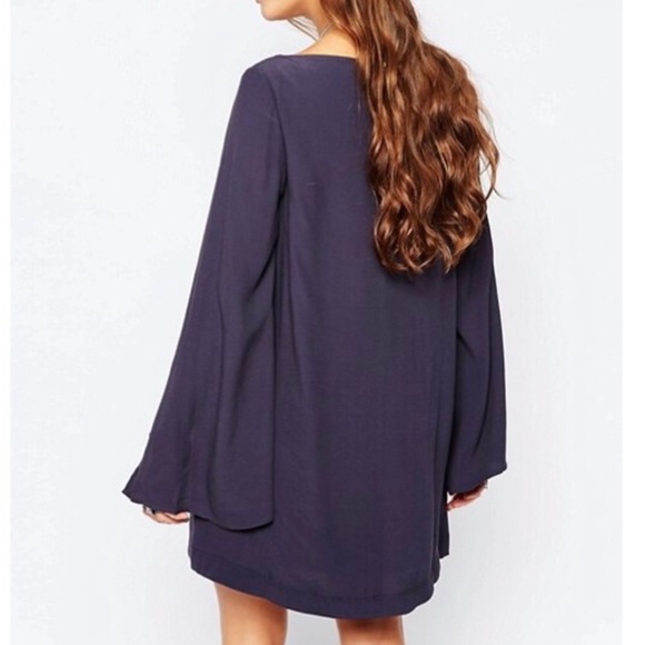 Free People Navy Blue Draped Kimono Split Short Sleeve Shift Mini Dress XS - Picture 3 of 11